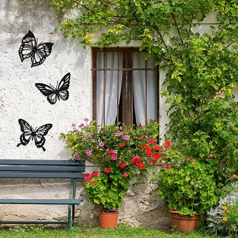 CIFBUY Lot de 3 décorations murales en métal avec papillon, libellule noire, colibri, papillon, décoration murale à suspendre pour la décoration de la maison