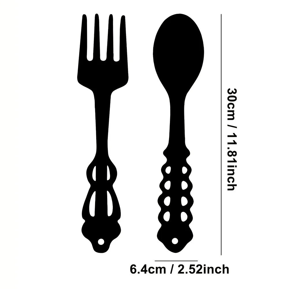 2 piezas de letreros de metal con forma de tenedor y cuchara negros, decoración rústica grande para cocina, letrero de pared con forma de cuchara, decoración de pared de metal con forma de tenedor para colgar en la pared