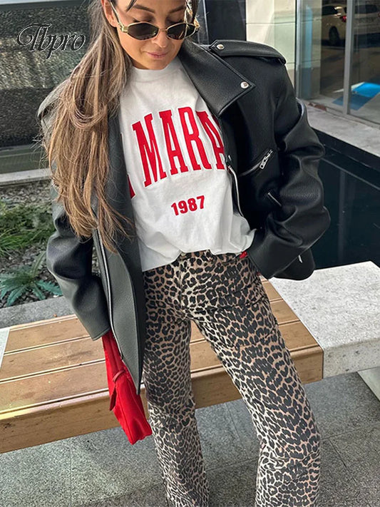 Vintage Leopard Print Jeans Pant Lady Casual Zipper Loose Pencil Trousers 2024 New Spring Women Fashion Office Ladies Streetwear