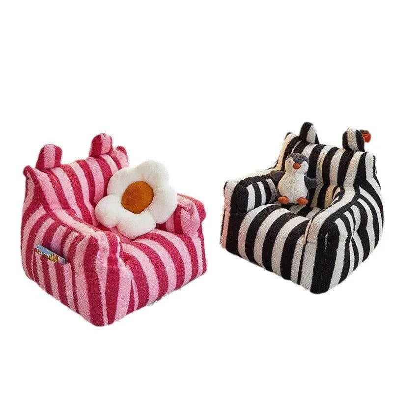 Sofá de tela de felpa suave para niños, rincón de lectura, taburete para sofá perezoso para bebé, silla pequeña y bonita para niño y niña, asiento de dibujos animados