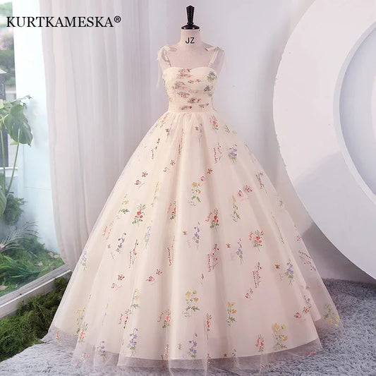 Luxury Floral Embroidery Long Prom Evening Wedding Shooting Dresses Women 2024 Summer Party Formal Occasions Reception Dress