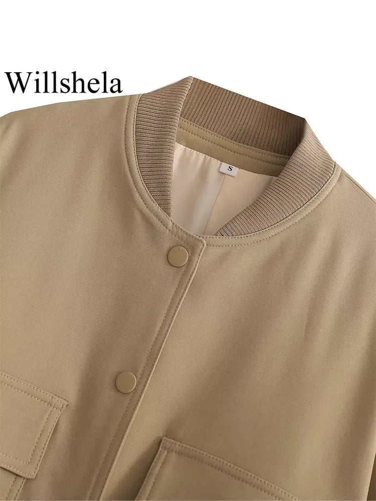 Willshela, cazadora Lisa a la moda para mujer, abrigo con bolsillos, cuello en V, manga larga con una hilera de botones, trajes elegantes para mujer