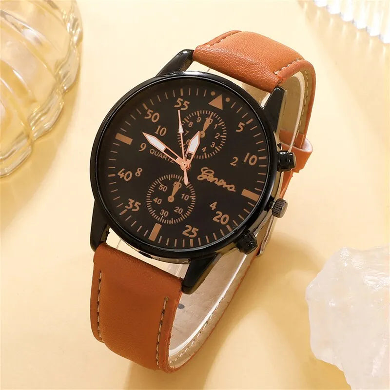 Nouveaux hommes montre de luxe Bracelet ensemble de mode affaires en cuir marron Quartz montres pour hommes coffret cadeau Relogio Masculino