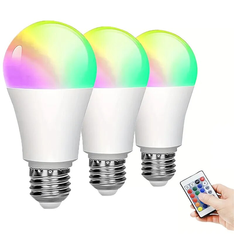 Ampoule LED RGB multicolore, 16 couleurs, Base E27, 220V, éclairage domestique, variable, 24 touches, télécommande, lumière néon d'ambiance