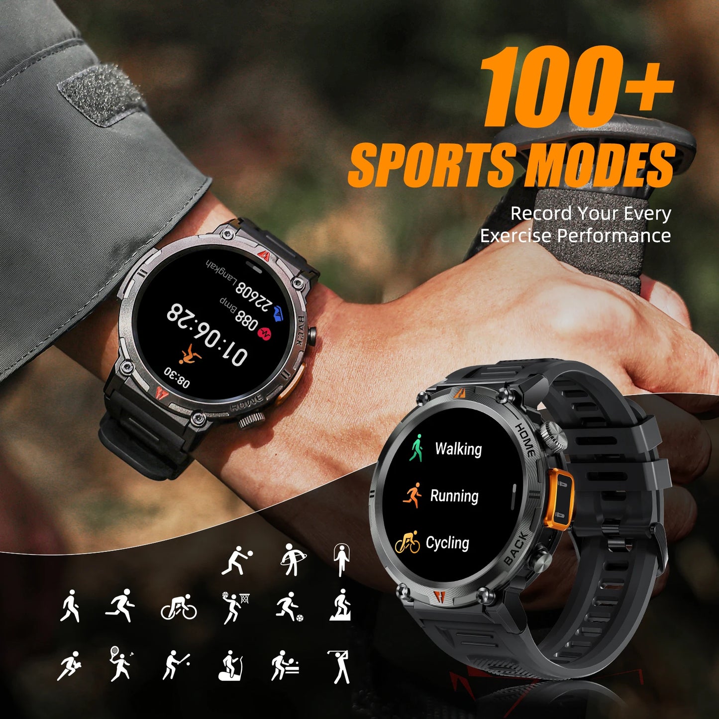 EIGIIS Smart Watch 3ATM Waterproof 2023 Original Design For Men Bluetooth Call Health Monitor With Flashlight 100+ Sports Modes