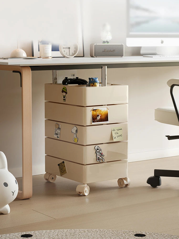 Organizador con carrito, armario de almacenamiento para dormitorio de usos múltiples, mesita de noche de plástico, cajones, tocador, mueble para sala de estar