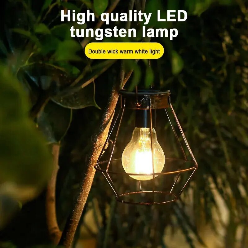 Solar LED Lamps Lantern Outdoor Waterproof Decorative Chandelier Pendant Light Home Garden Hanging Retro Camping Decor Lantern