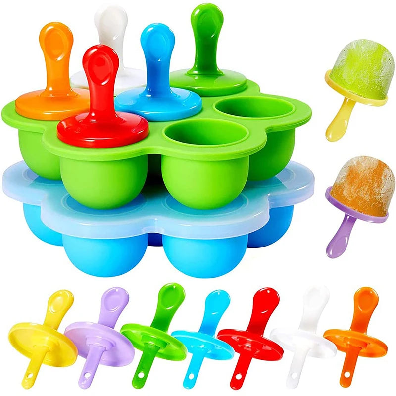 Moule à glace en silicone à 7 trous pour faire des boules de glace, des sucettes glacées, des milk-shakes aux fruits pour bébé, accessoires de cuisine pour la maison