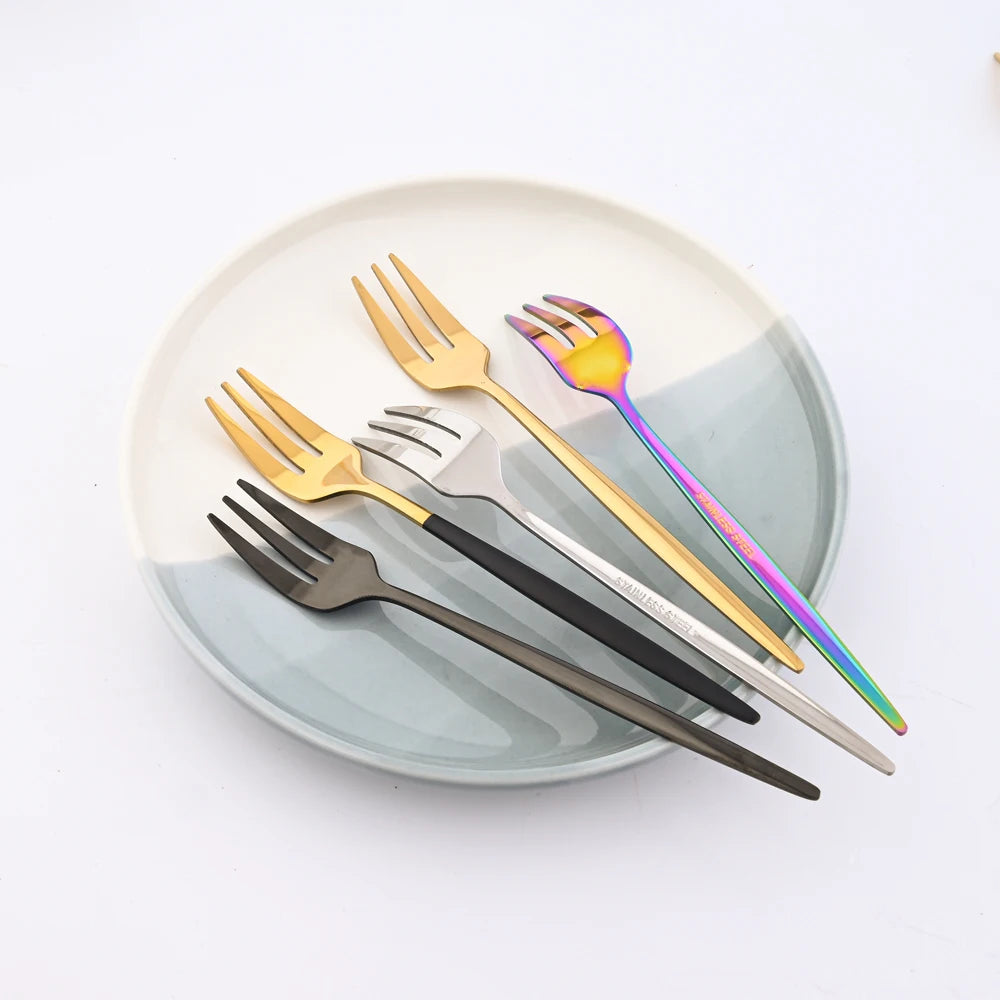 Stainless Steel Tea Fork Set 6 Piece Fruit Cake Snack Dessert Forks Rainbow Small Salad Cutlery Kitchen Utensils