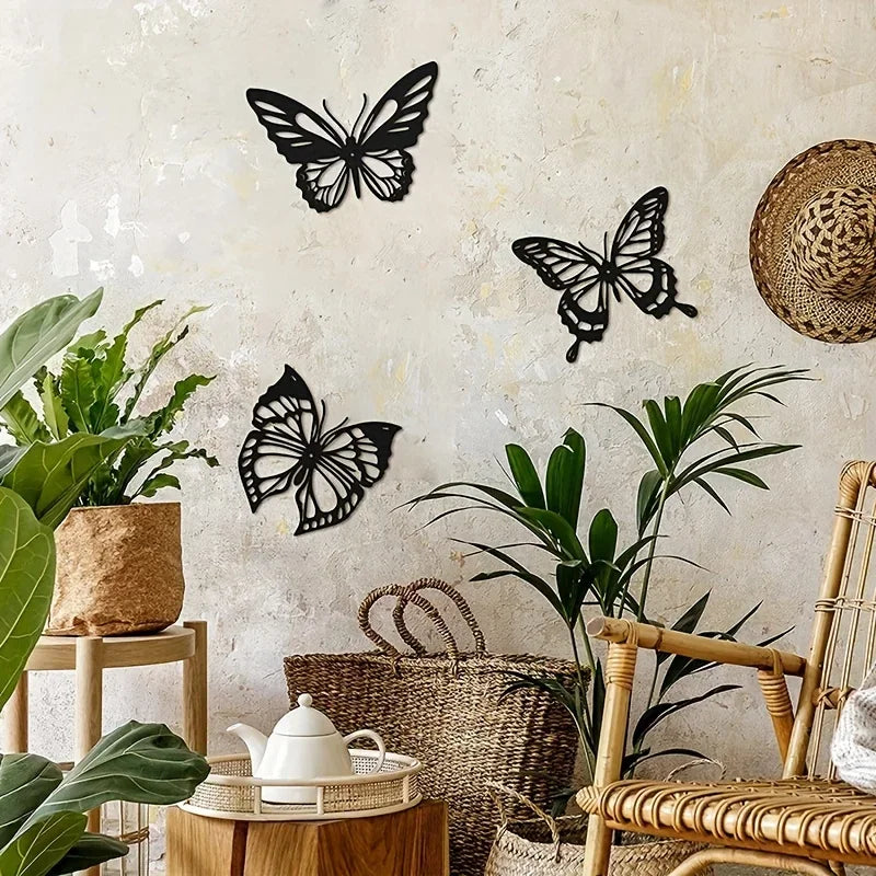 CIFBUY Lot de 3 décorations murales en métal avec papillon, libellule noire, colibri, papillon, décoration murale à suspendre pour la décoration de la maison