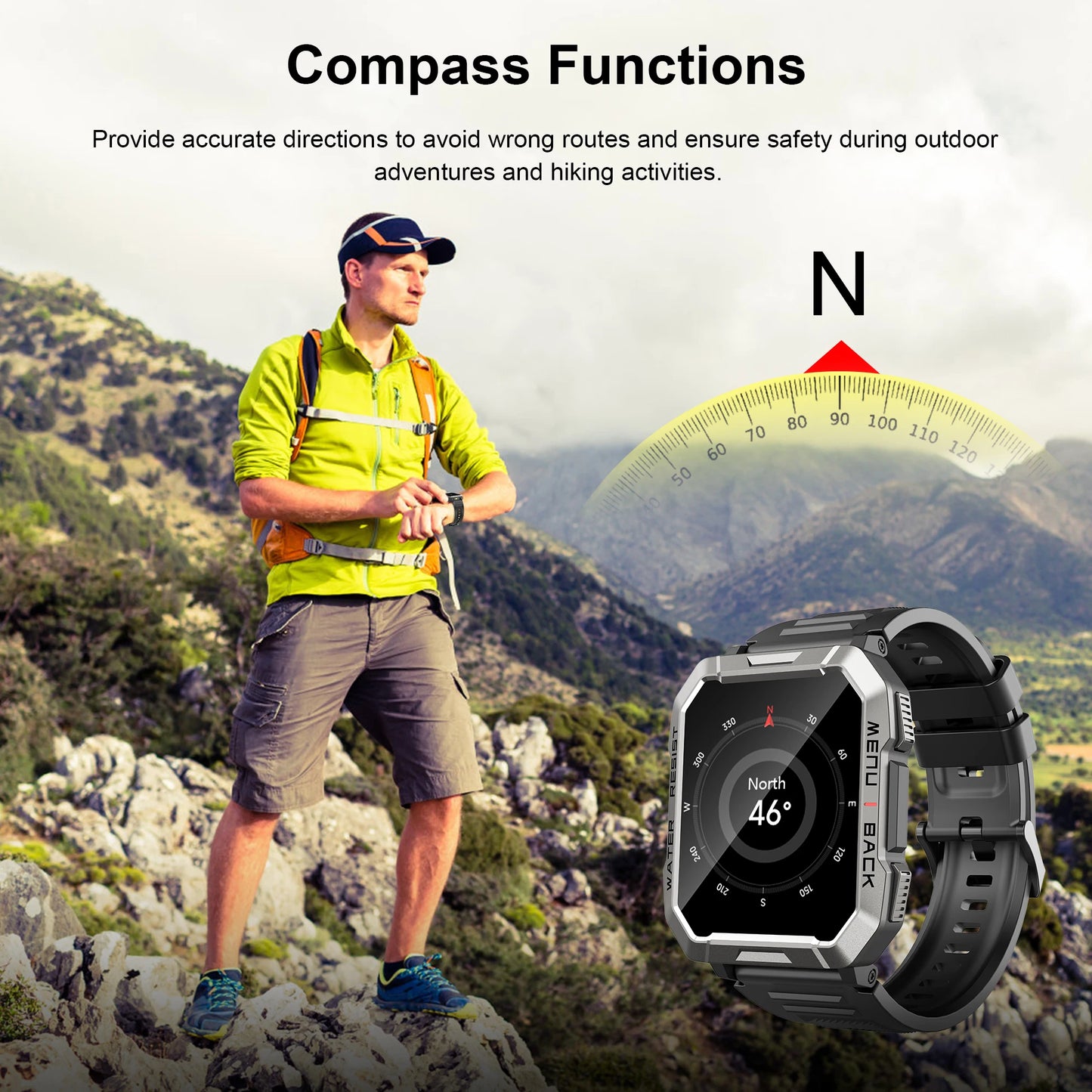 Blackview W60 2024 nuevo reloj inteligente 2,01 ''pantalla HD TFT resistente reloj inteligente para exteriores con iluminación de emergencia llamadas Bluetooth