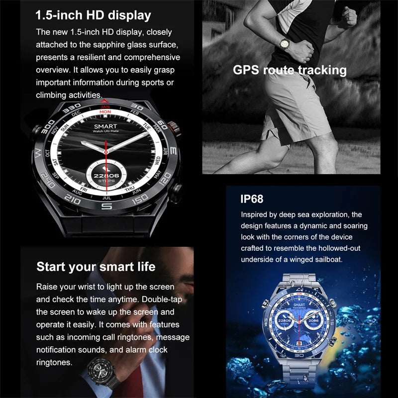 Montre connectée de sport pour hommes, GPS, AMOLED HD, écran tactile complet, étanchéité IP68, boussole NFC, appel Bluetooth, ECG + PPG, nouveau, 2024