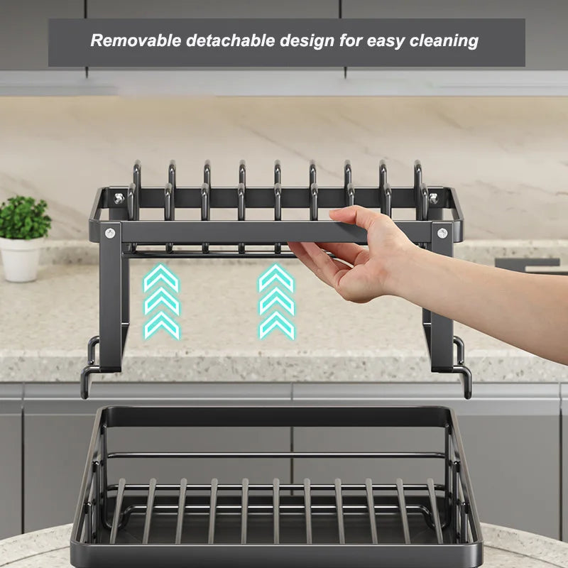 Dish Drying Rack 1/2 Tiers Kitchen Utensils Storage Rack Bowls Knife Fork Pot Lid Holder Dinnerware Drainboard Organizer Kitchen