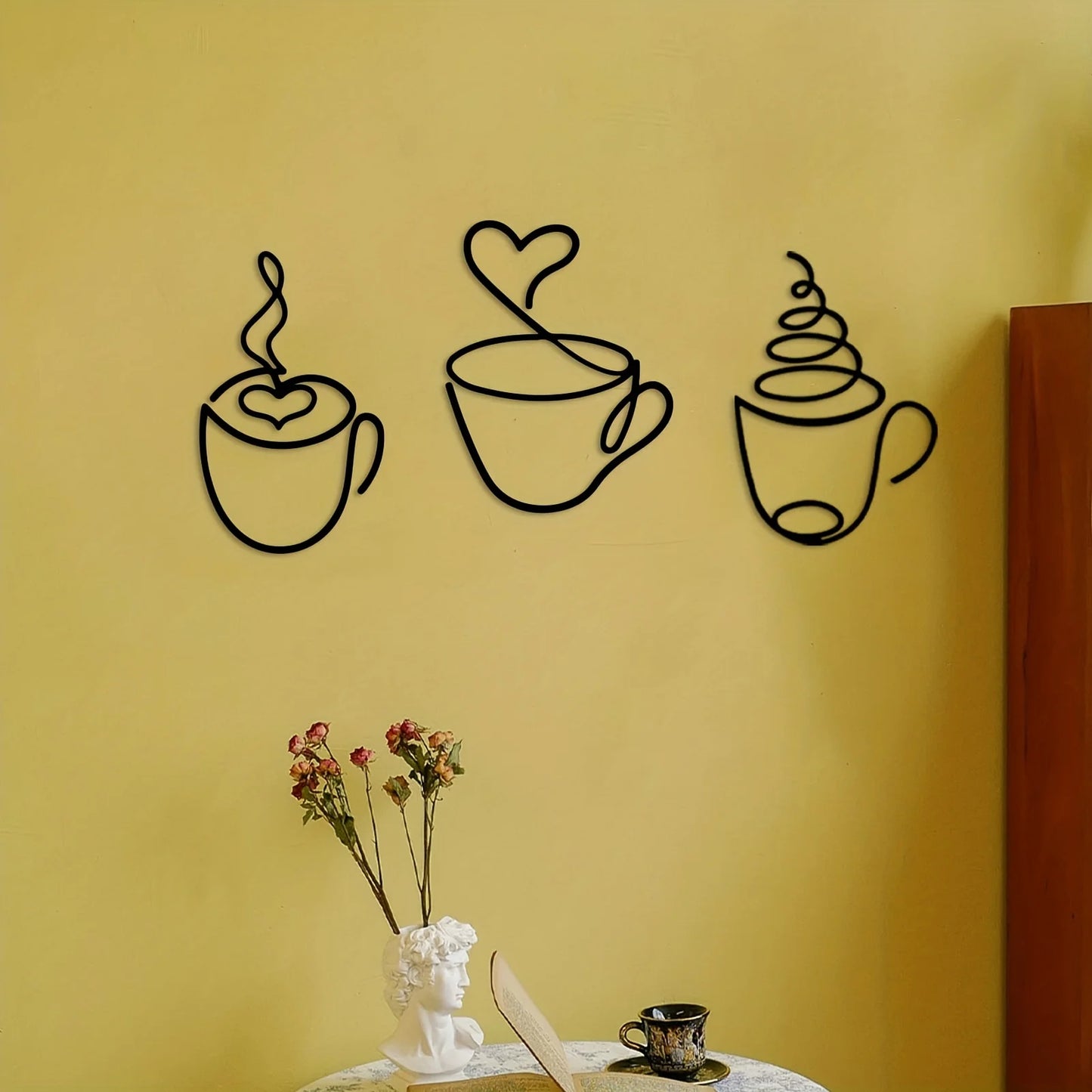 Add a Touch of Charm to Your Kitchen with this 3pcs Coffee Cup Metal Wall Art Home Decor，Wall decor metal wall hanging