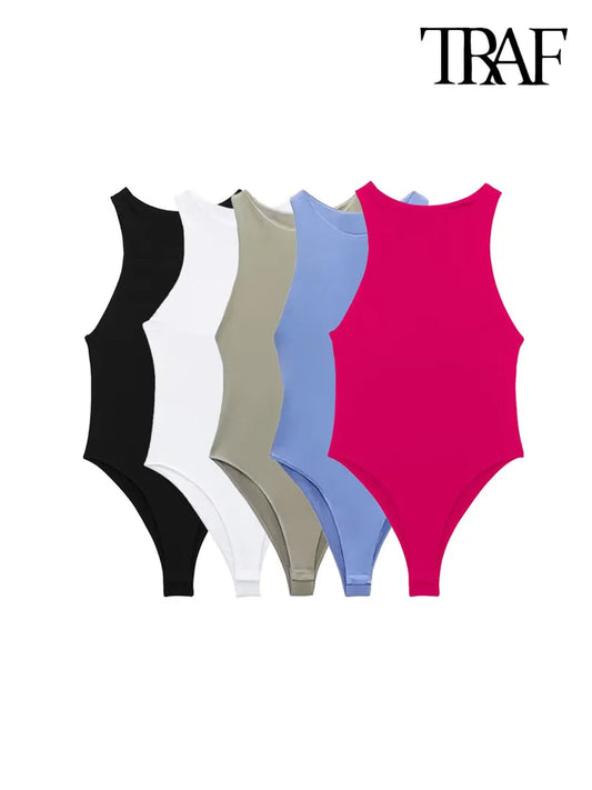 TRAF-body ajustado con cuello Halter para Mujer, mono Sexy sin mangas con botones a presión, monos para Mujer