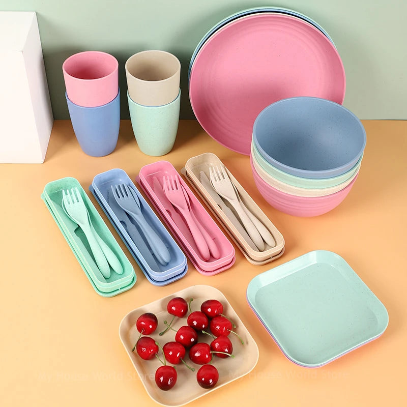 Wheat Straw Dinnerware Sets Dishes Unbreakable Dinnerware Setsm Reusable Dinner Plates Kids Plates and Bowls Dinnerware Sets