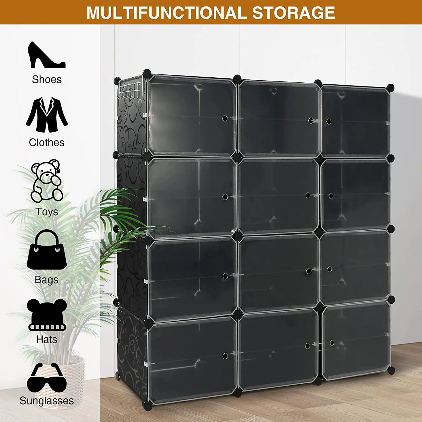 Étagère à chaussures américaine de grande capacité, rangement de bottes, 12 cubes, organisateur modulaire en plastique, 6 niveaux, 24 à 96 paires de Cabine tour à chaussures