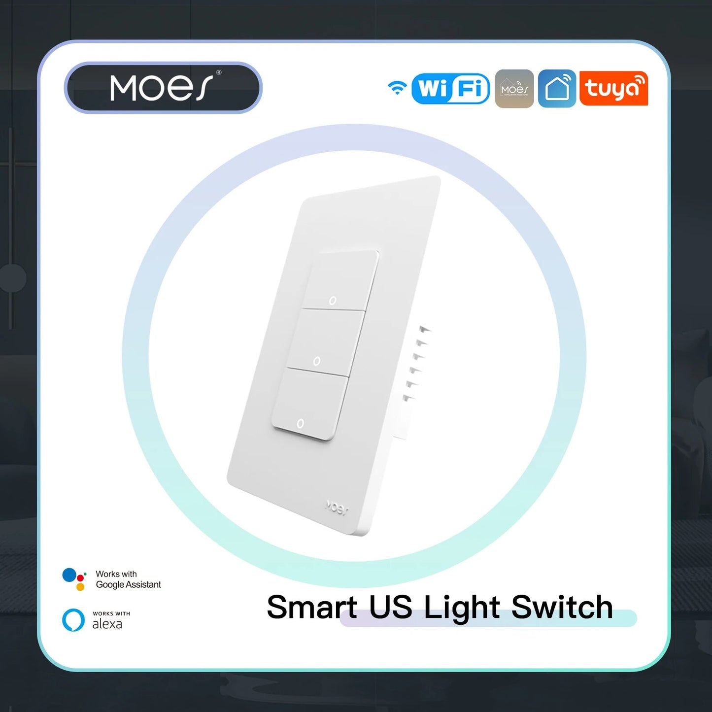 MOES Tuya-interruptor de luz inteligente con Wi-Fi, pulsador de pared de un solo polo de EE. UU., funciona con Alexa y Google Home, se requiere cable neutro