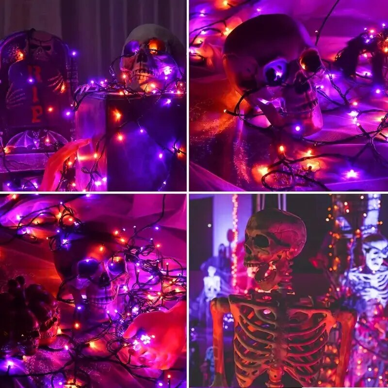 39ft 100LED violet et orange, lumières vertes d'Halloween, guirlandes lumineuses d'Halloween 8 modes lumières extérieures imperméables pour la décoration