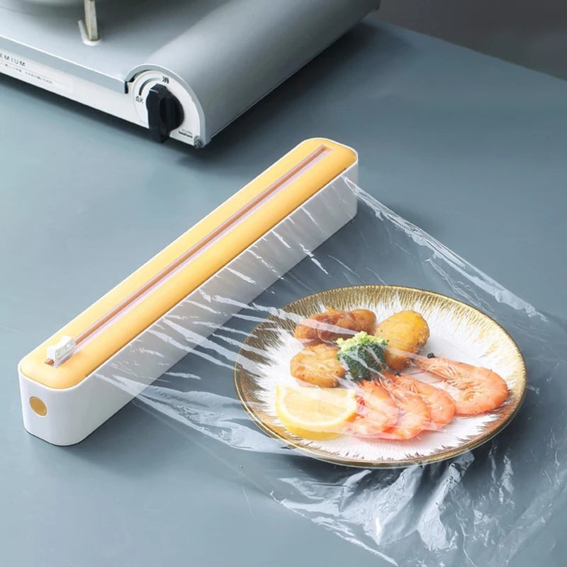 2 In 1 Wall Mounted Plastic Wrap Cutter Cling Wrap Cutter Cling Film Wrap Dispenser Food Saran Wrap Organizer Kitchen Tools