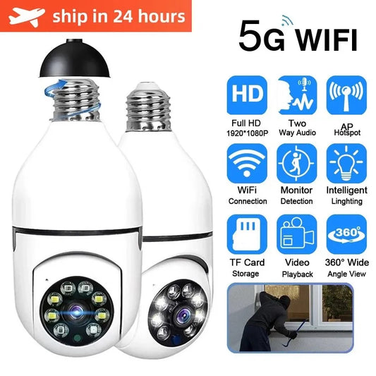 Caméra de Surveillance avec ampoule E27, Wifi 5G, Vision nocturne, suivi humain automatique, Zoom numérique 4X, vidéo, moniteur de sécurité pour maison intelligente