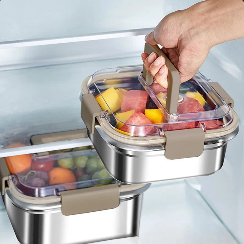 Caja de acero inoxidable para conservación de alimentos frescos, para cocina, hogar, refrigerador de calidad alimentaria, caja de almacenamiento con tapa, almacenamiento de carne congelada