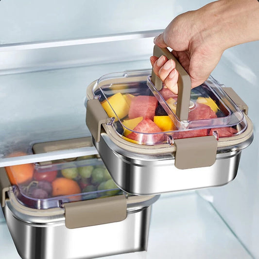 Stainless Steel Fresh-keeping Box Kitchen Household Food Grade Refrigerator Storage Box with Lid Frozen Meat Storage