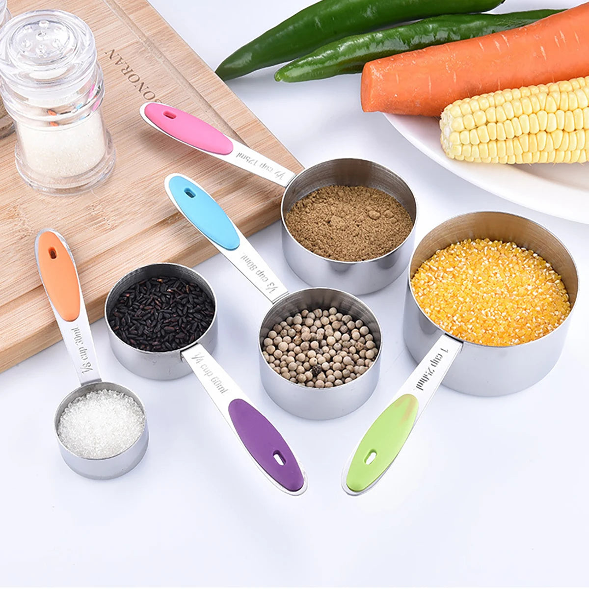 5/10pcs Colorful Measuring Spoon Set Silicone Handle Stainless Steel Measuring Cup Baking Measuring Spoon Set Kitchen Gadget