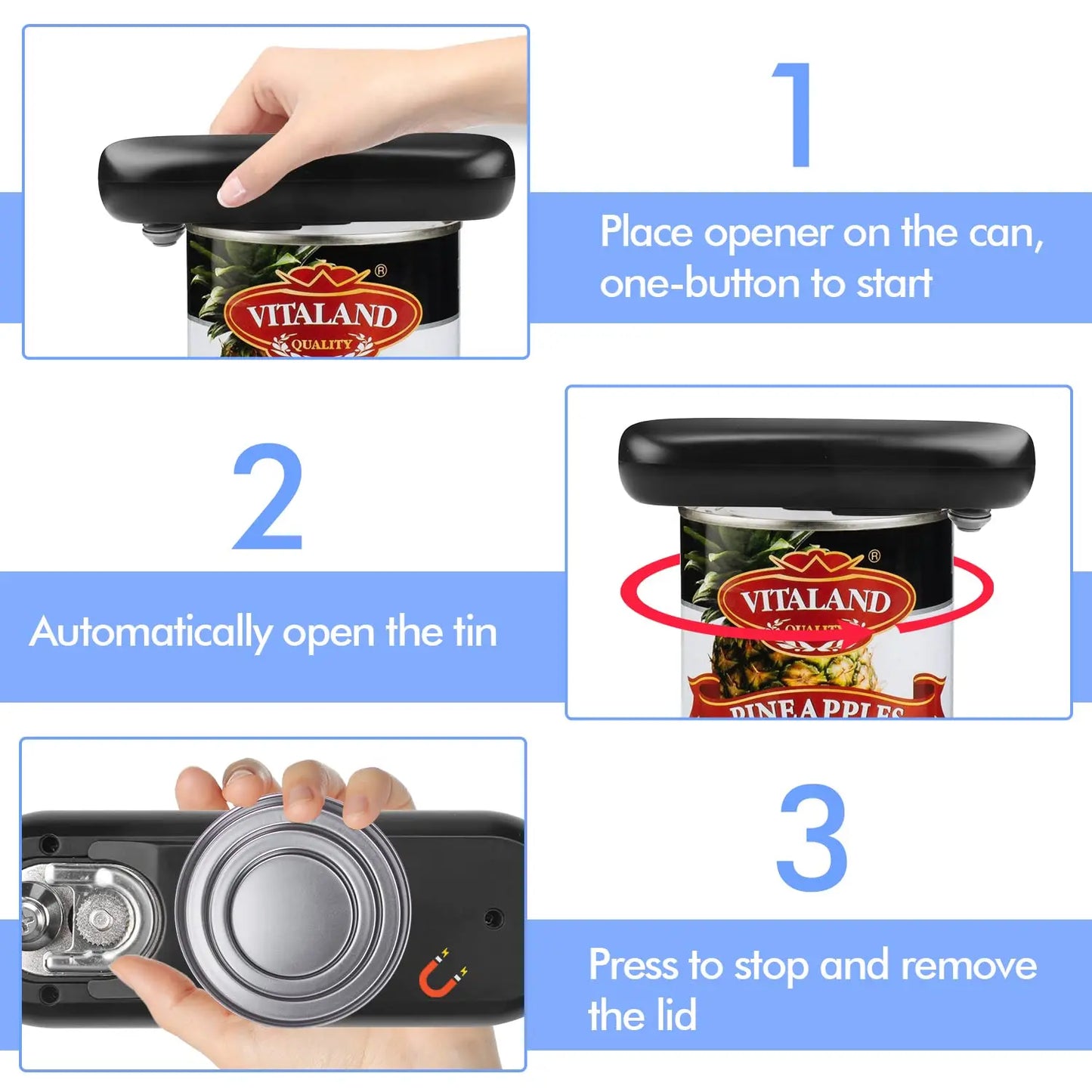 Rechargeable Electric Can Opener, Automatic Jar Opener, Replaceable Blade, Smooth Edge Kitchen Gadget for Elderly with Arthrits