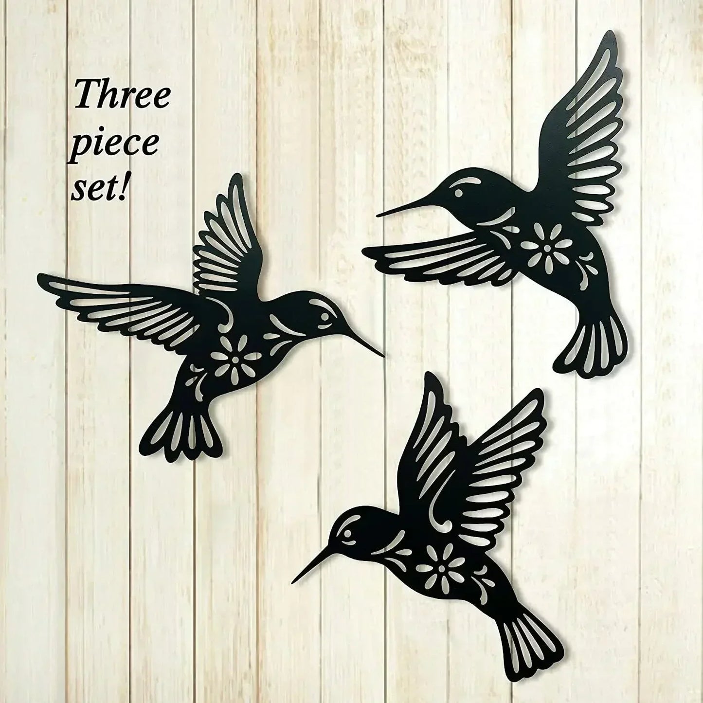 Set of 3 Black Concise Decoration Hanging, Metal Hummingbird Wall Art Decor, for Kitchen Home Indoor And Outdoor Decoration