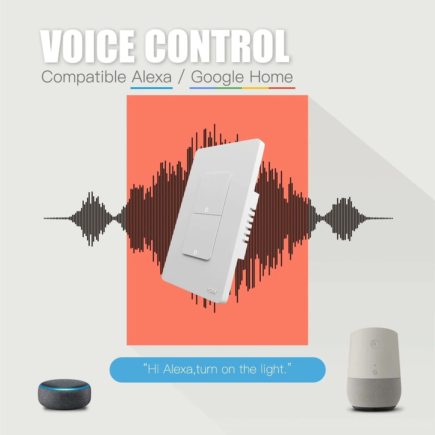 MOES Tuya-interruptor de luz inteligente con Wi-Fi, pulsador de pared de un solo polo de EE. UU., funciona con Alexa y Google Home, se requiere cable neutro