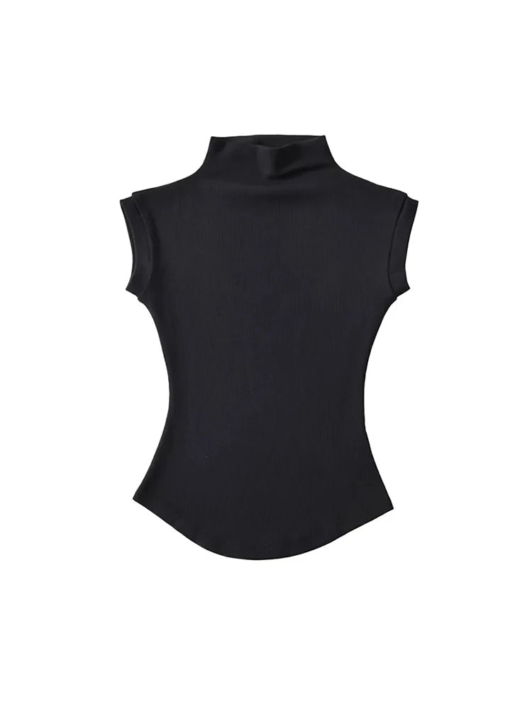 Camisetas sin mangas con cuello alto para mujer, Tops sexys de verano, jerséis ajustados lisos, camisetas informales, ropa de calle para mujer, camisetas básicas