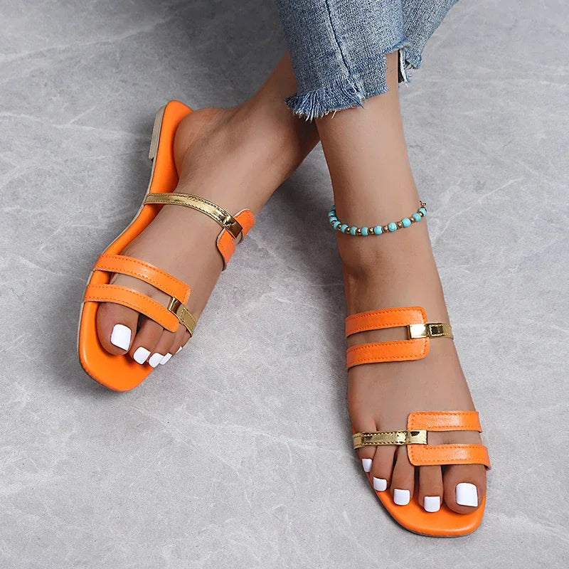 2023 New Women's Shoes Summer Flats Flip Flops Dress Shallow Casual Female Slides Rome Open-toe Women Slippers Slingback Sandals