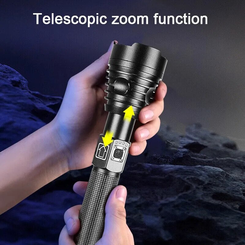 Lampe de poche Led XHP90, torche Rechargeable par USB 26650, Flash tactique puissant, Zoomable, lanterne de chasse, lampe à main étanche