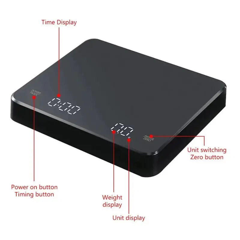 Digital Coffee Scale With LED Screen USB 3KG Max. Weighing Unit: OZ/ML/G Kitchen Stainless Steel Scale, Max. Weight 0.1G