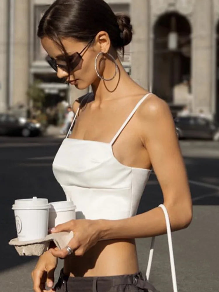 Camiseta sin mangas con tirantes finos para mujer, Tops cortos ajustados con Espalda descubierta, ropa de fiesta elegante con cordones, ropa de calle 2024