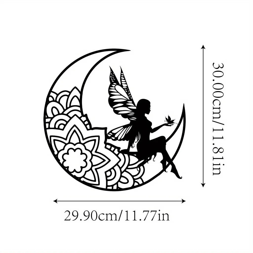 1 plaque en métal représentant une fée de la lune, décoration murale en métal, silhouette creuse en 3D pour chambre, décoration extérieure de la maison, décoration amusante