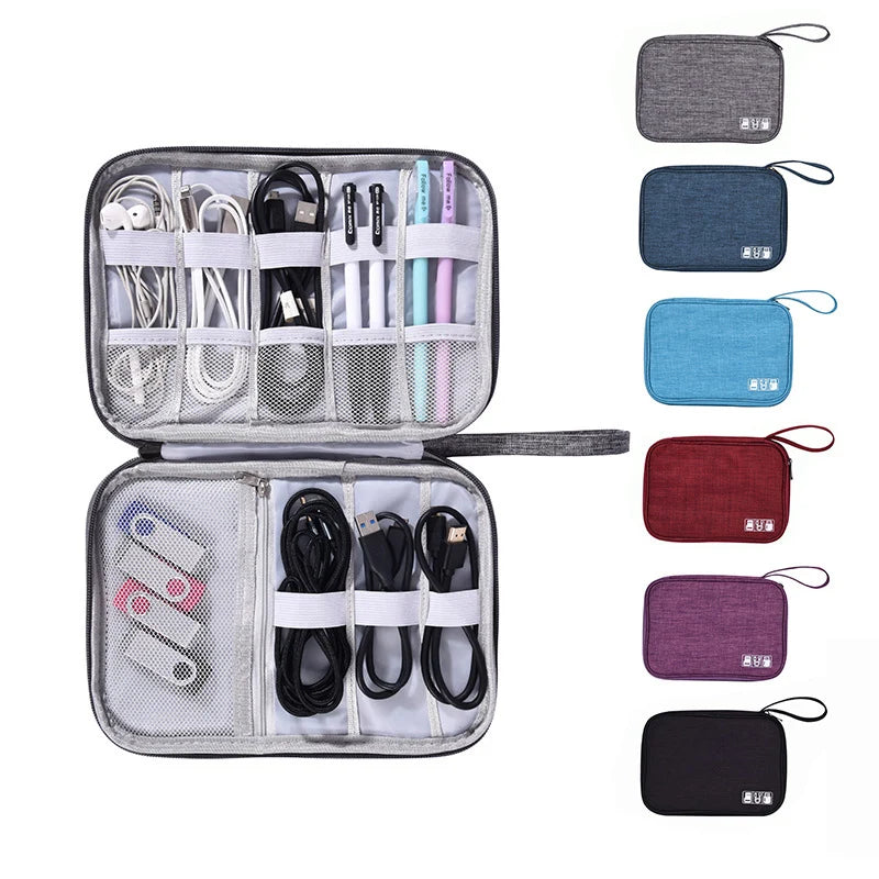 Bolsas de almacenamiento organizadoras de cables, kit de sistema, estuche, cargador USB, teléfono de datos, cable para auriculares, bolígrafo, banco de energía, dispositivos digitales