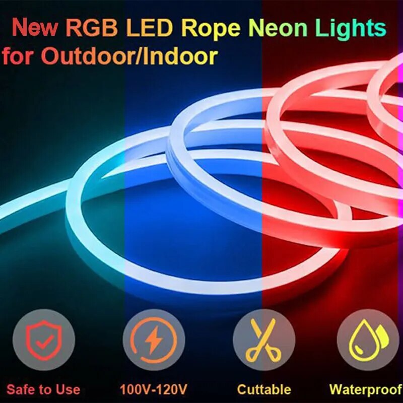 Néons RVB 5 m 10 m 15 m avec télécommande App Flexible 108 LED/M étanche avec télécommande pour fête de jardin en plein air