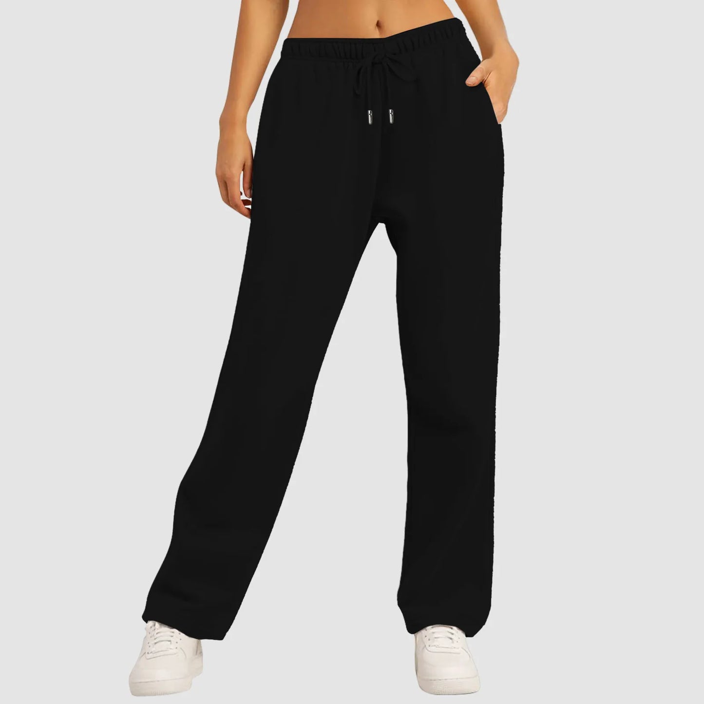 Pantalon à jambes larges pour femmes, pantalon de survêtement doublé polaire, droit, bas tout mathématique, uni, Fitness, jogging, voyage basique