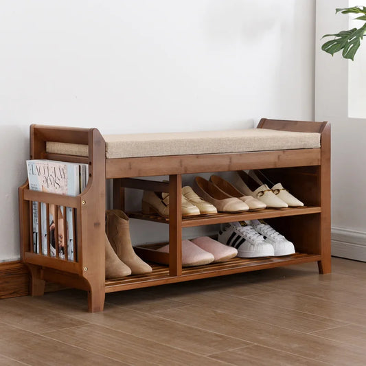 Banc de rangement de chaussures avec siège à coussin Double couche, organisateur de chaussures de salon, rangement d'entrée, meubles de couloir, tabouret à chaussures