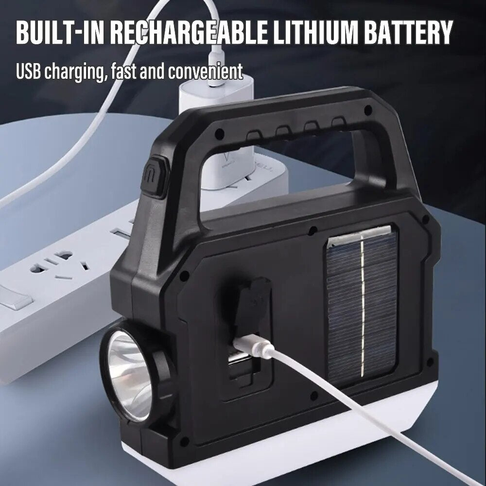 Powerful LED Flashlight Multifunctional COB Portable Light Work Light With Side and Bottom Lights Support for Solar Energy