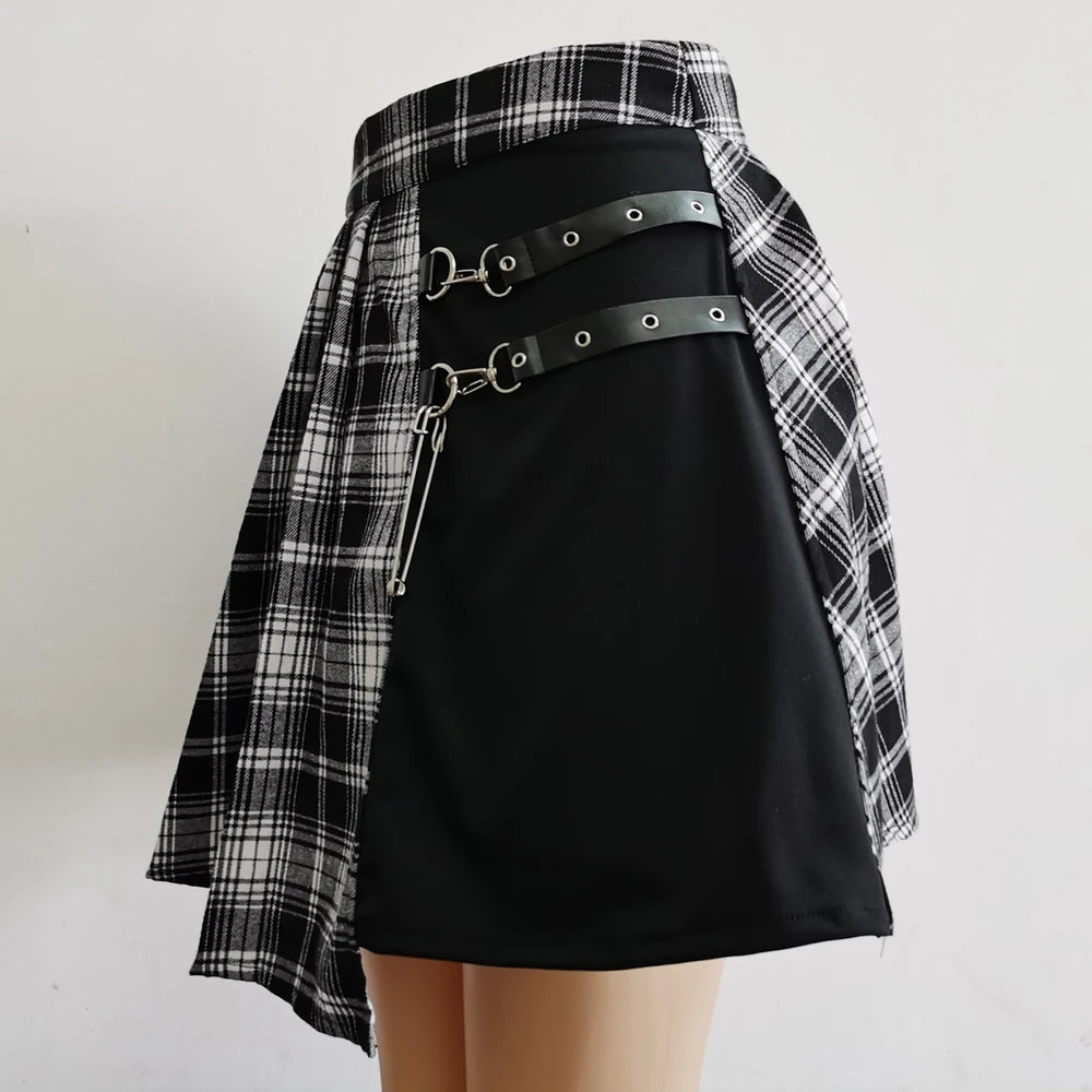 Minifalda Skater plisada Irregular Punk Harajuku para mujer, falda asimétrica con corte de cintura alta, ropa para discoteca de Hip Hop, falda harajuku gótica