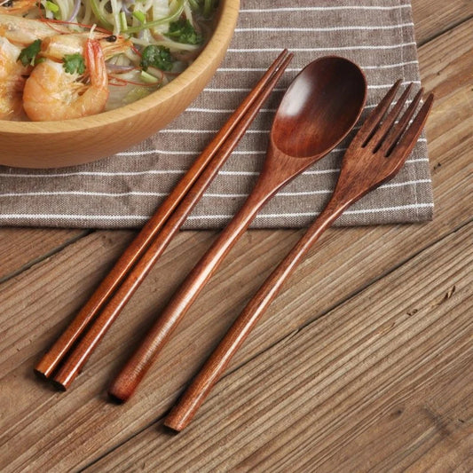 Cuchara, tenedor, palillos, cubiertos portátiles, juego de cubiertos de madera, juego de cubiertos ecológico de viaje, utensilios de regalo para juegos de cocina y comedor