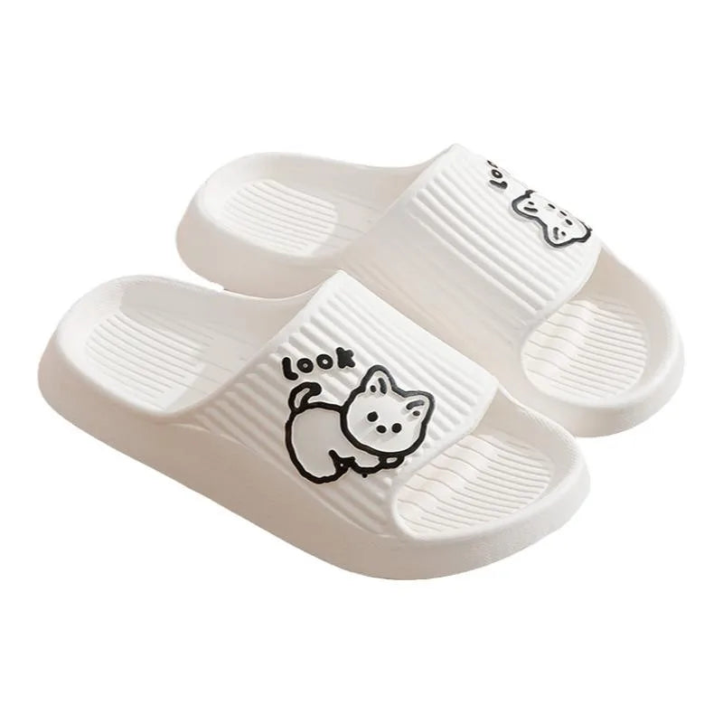 Zapatillas de verano con plataforma de baño antideslizantes para el hogar, chanclas de dibujos animados de oso, sandalias de playa para mujer, deslizantes para interiores y exteriores, 2023