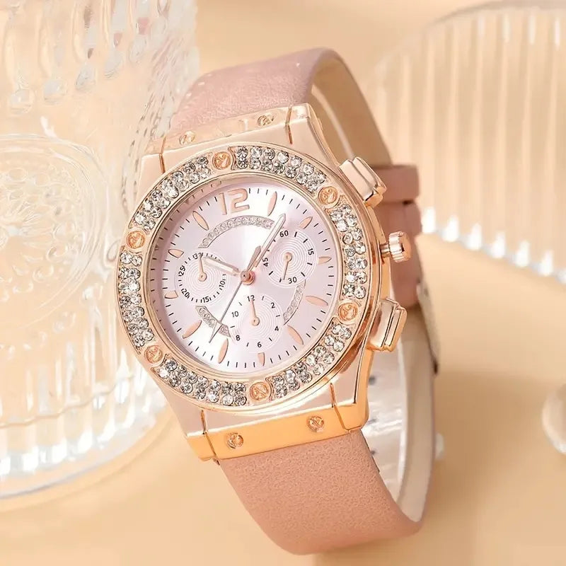 Conjunto de relojes de lujo con diamantes de imitación para mujer, elegante reloj de pulsera de cuarzo para niña, reloj femenino