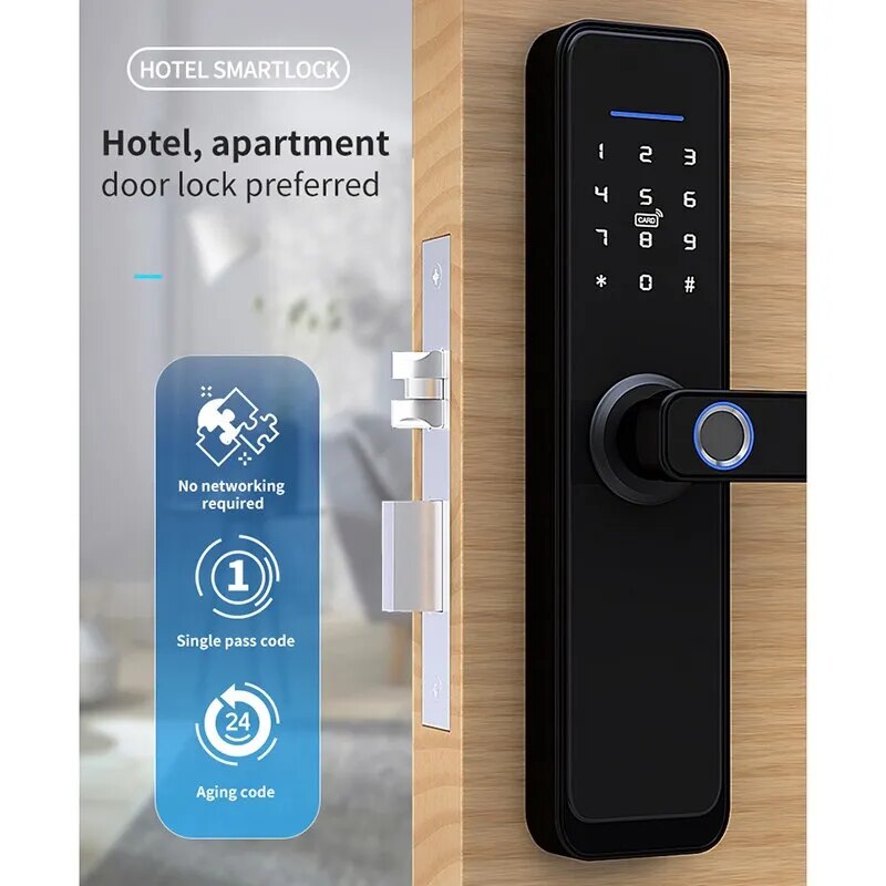 Tuya/TT Lock Optional Smart Fingerprint Door Lock Digital Electric Lock With Long Handle Security Anti-theft For Home Hotel