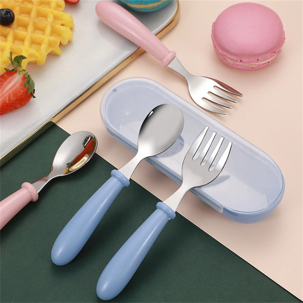 304 Stainless Steel Baby Utensil Set Children Toddler Dinnerware Infant Learn To Eat Training Food Toddler Feeding Spoon Fork