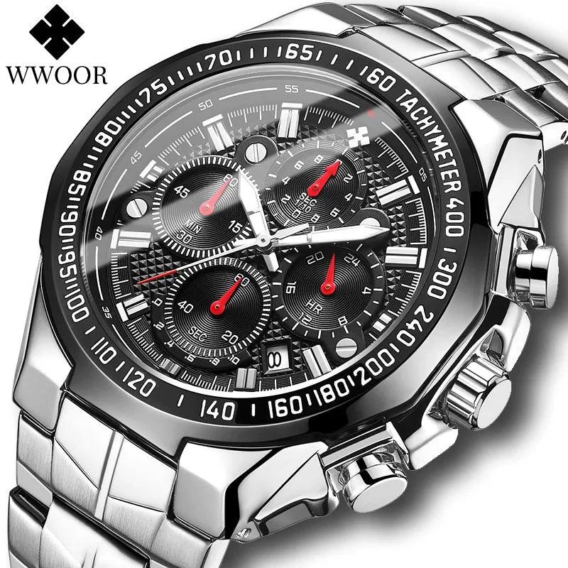 WWOOR – montre de Sport pour hommes, marque de luxe, militaire, à Quartz, entièrement en acier, étanche, chronographe, horloge Reloj Hombre