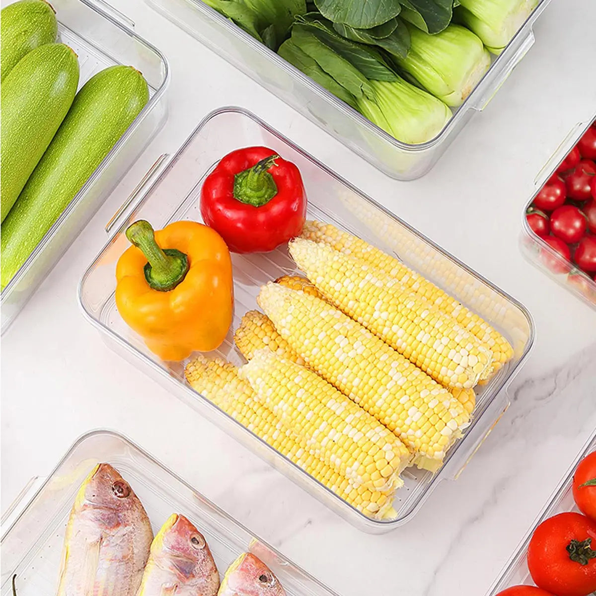 WORTHBUY Contenedores de almacenamiento de alimentos para cocina Refrigerador Caja de conservación de alimentos frescos Caja organizadora sellada para huevos, verduras y frutas Caja transparente para verduras